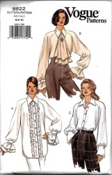8822 VOGUE EASY LOOSE LONG SLEEVE RUFFLES OR NOT BLOUSE, SCARF PATTERN 12-16 UNCUT
